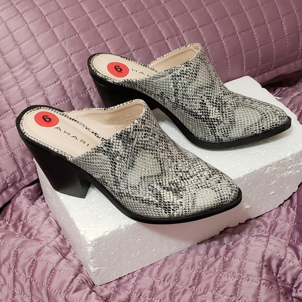 Tahari python snakeskin mules, 6